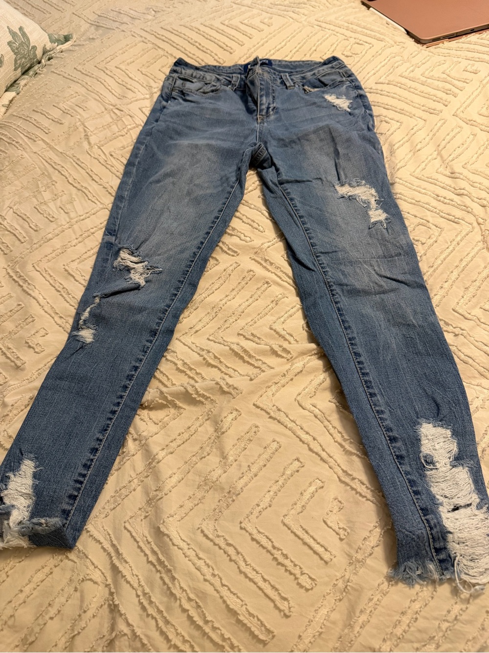 Blue Spice Distressed Skinny Jeans - Medium Blue